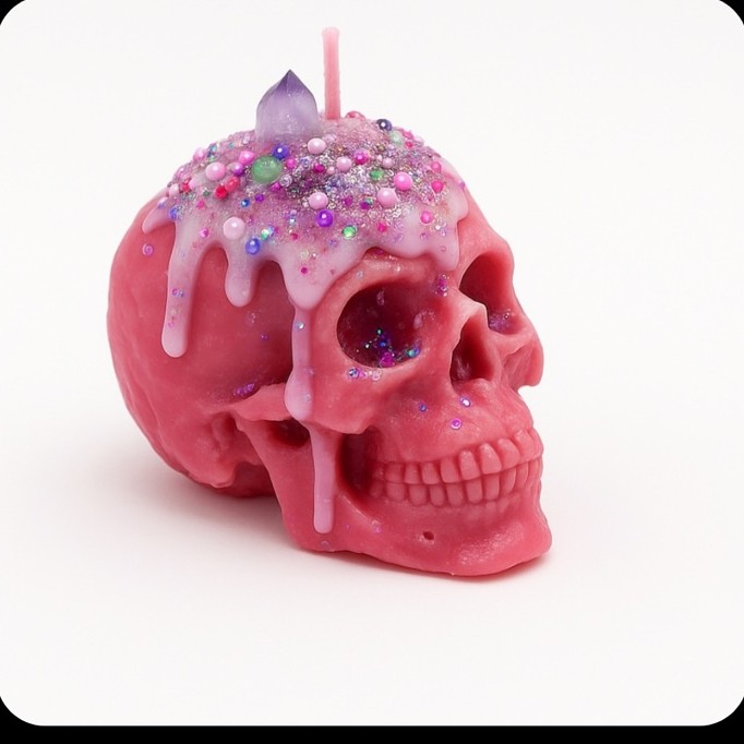Enchanted Blossom Skull Candle