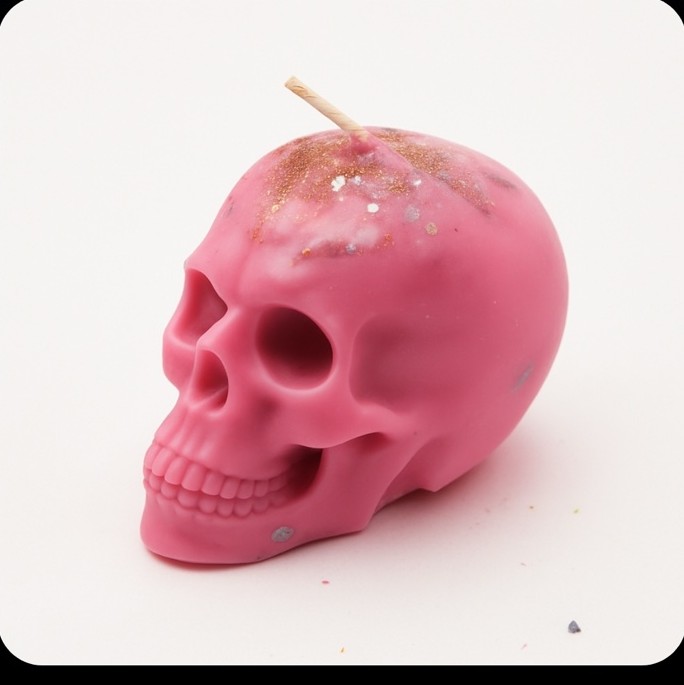Rose Gold Charm Skull Candle