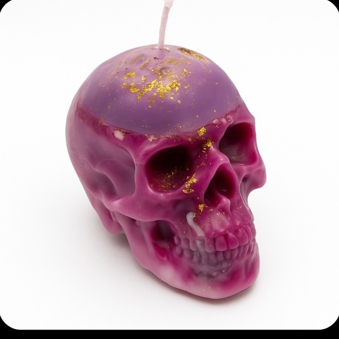 Starlit Magenta Skull Candle